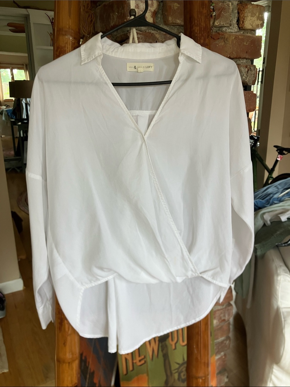 Lou & Grey for Loft White Crossover Popover Blouse XS